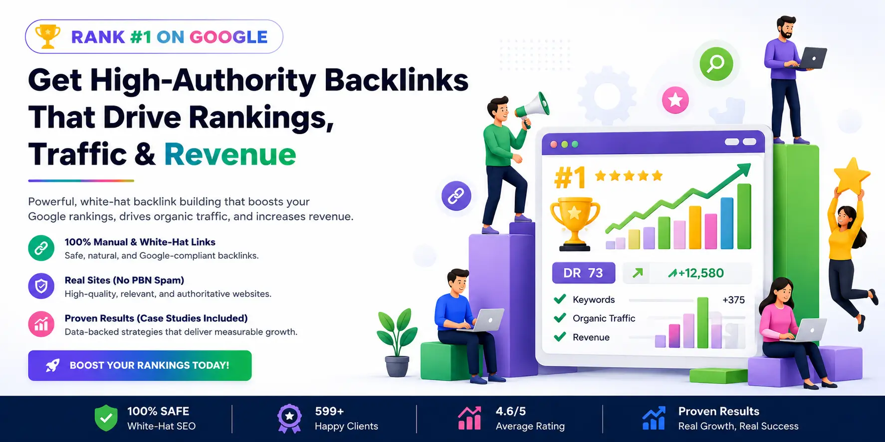 RankTarget high-authority backlink services banner helping websites rank #1